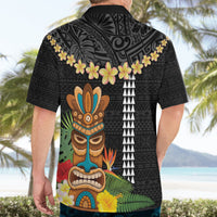 Hawaii Plumeria Lei Hawaiian Shirt Tiki and Kakau Pattern Black Color LT03 - Polynesian Pride