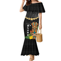 Hawaii Plumeria Lei Mermaid Dress Tiki and Kakau Pattern Black Color LT03 Women Black - Polynesian Pride