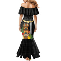 Hawaii Plumeria Lei Mermaid Dress Tiki and Kakau Pattern Black Color LT03 - Polynesian Pride