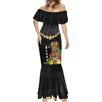 Hawaii Plumeria Lei Mermaid Dress Tiki and Kakau Pattern Black Color LT03 - Polynesian Pride