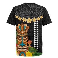 Hawaii Plumeria Lei Rugby Jersey Tiki and Kakau Pattern Black Color