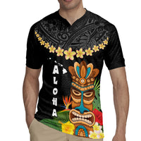 Hawaii Plumeria Lei Rugby Jersey Tiki and Kakau Pattern Black Color