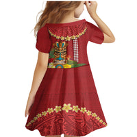 Hawaii Plumeria Lei Family Matching Mermaid Dress and Hawaiian Shirt Tiki and Kakau Pattern Red Color