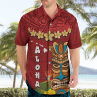Hawaii Plumeria Lei Hawaiian Shirt Tiki and Kakau Pattern Red Color LT03 - Polynesian Pride