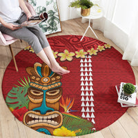 Hawaii Plumeria Lei Round Carpet Tiki and Kakau Pattern Red Color LT03 - Polynesian Pride