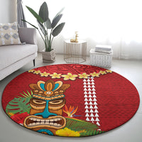 Hawaii Plumeria Lei Round Carpet Tiki and Kakau Pattern Red Color LT03 - Polynesian Pride