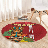 Hawaii Plumeria Lei Round Carpet Tiki and Kakau Pattern Red Color LT03 - Polynesian Pride