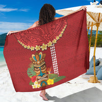 Hawaii Plumeria Lei Sarong Tiki and Kakau Pattern Red Color LT03 One Size 44 x 66 inches Red - Polynesian Pride