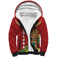 Hawaii Plumeria Lei Sherpa Hoodie Tiki and Kakau Pattern Red Color