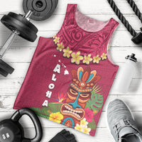 Hawaii Plumeria Lei Men Tank Top Tiki and Kakau Pattern Pink Color