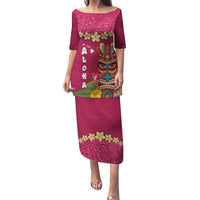 Hawaii Plumeria Lei Puletasi Tiki and Kakau Pattern Pink Color LT03 Long Dress Pink - Polynesian Pride