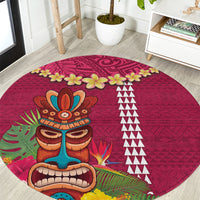 Hawaii Plumeria Lei Round Carpet Tiki and Kakau Pattern Pink Color LT03 Pink - Polynesian Pride