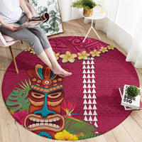 Hawaii Plumeria Lei Round Carpet Tiki and Kakau Pattern Pink Color LT03 - Polynesian Pride