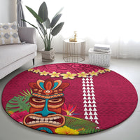 Hawaii Plumeria Lei Round Carpet Tiki and Kakau Pattern Pink Color LT03 - Polynesian Pride