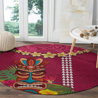 Hawaii Plumeria Lei Round Carpet Tiki and Kakau Pattern Pink Color LT03 - Polynesian Pride