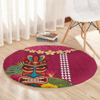 Hawaii Plumeria Lei Round Carpet Tiki and Kakau Pattern Pink Color LT03 - Polynesian Pride