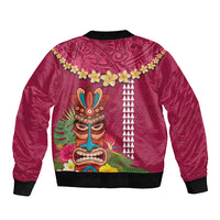 Hawaii Plumeria Lei Sleeve Zip Bomber Jacket Tiki and Kakau Pattern Pink Color