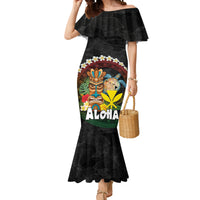Aloha Hawaii Mermaid Dress Kanaka Maoli with Polynesian Spiral Plumeria LT03 Women Black - Polynesian Pride