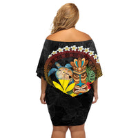 Aloha Hawaii Off Shoulder Short Dress Kanaka Maoli with Polynesian Spiral Plumeria LT03 - Polynesian Pride