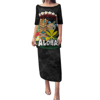 Aloha Hawaii Puletasi Kanaka Maoli with Polynesian Spiral Plumeria LT03 Long Dress Black - Polynesian Pride