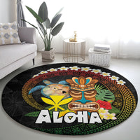 Aloha Hawaii Round Carpet Kanaka Maoli with Polynesian Spiral Plumeria