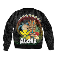 Aloha Hawaii Sleeve Zip Bomber Jacket Kanaka Maoli with Polynesian Spiral Plumeria