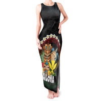 Aloha Hawaii Tank Maxi Dress Kanaka Maoli with Polynesian Spiral Plumeria LT03 Women Black - Polynesian Pride