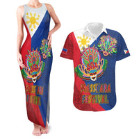 Philippines MassKara Couples Matching Tank Maxi Dress and Hawaiian Shirt Filipino Carnival Mask and Polynesian Pattern
