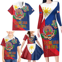 Philippines MassKara Family Matching Long Sleeve Bodycon Dress and Hawaiian Shirt Filipino Carnival Mask and Polynesian Pattern LT03 - Polynesian Pride