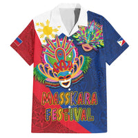 Philippines MassKara Family Matching Long Sleeve Bodycon Dress and Hawaiian Shirt Filipino Carnival Mask and Polynesian Pattern LT03 Dad's Shirt - Short Sleeve Blue - Polynesian Pride