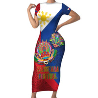 Philippines MassKara Family Matching Short Sleeve Bodycon Dress and Hawaiian Shirt Filipino Carnival Mask and Polynesian Pattern