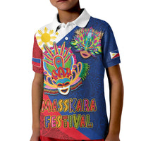 Philippines MassKara Kid Polo Shirt Filipino Carnival Mask and Polynesian Pattern LT03 Kid Blue - Polynesian Pride