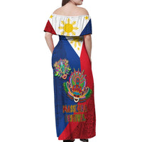 Philippines MassKara Off Shoulder Maxi Dress Filipino Carnival Mask and Polynesian Pattern LT03 - Polynesian Pride