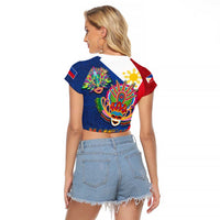 Philippines MassKara Raglan Cropped T Shirt Filipino Carnival Mask and Polynesian Pattern LT03 - Polynesian Pride