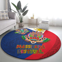 Philippines MassKara Round Carpet Filipino Carnival Mask and Polynesian Pattern