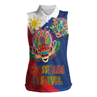Philippines MassKara Women Sleeveless Polo Shirt Filipino Carnival Mask and Polynesian Pattern LT03 Female Blue - Polynesian Pride