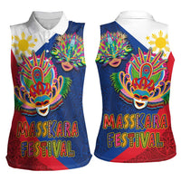 Philippines MassKara Women Sleeveless Polo Shirt Filipino Carnival Mask and Polynesian Pattern LT03 - Polynesian Pride