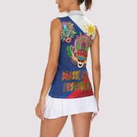 Philippines MassKara Women Sleeveless Polo Shirt Filipino Carnival Mask and Polynesian Pattern LT03 - Polynesian Pride