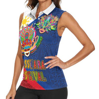 Philippines MassKara Women Sleeveless Polo Shirt Filipino Carnival Mask and Polynesian Pattern LT03 - Polynesian Pride
