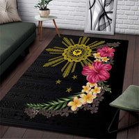Hawaii and Philippines Together Area Rug Hibiscus Flower and Sun Badge Polynesian Pattern Coloful LT03 Black - Polynesian Pride