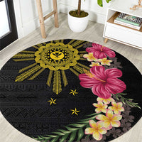 Hawaii and Philippines Together Round Carpet Hibiscus Flower and Sun Badge Polynesian Pattern Coloful