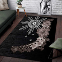 Hawaii and Philippines Together Area Rug Hibiscus Flower and Sun Badge Polynesian Pattern Grayscale LT03 Black - Polynesian Pride