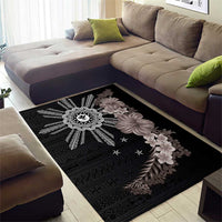 Hawaii and Philippines Together Area Rug Hibiscus Flower and Sun Badge Polynesian Pattern Grayscale LT03 - Polynesian Pride