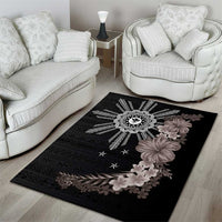 Hawaii and Philippines Together Area Rug Hibiscus Flower and Sun Badge Polynesian Pattern Grayscale LT03 - Polynesian Pride