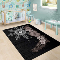 Hawaii and Philippines Together Area Rug Hibiscus Flower and Sun Badge Polynesian Pattern Grayscale LT03 - Polynesian Pride