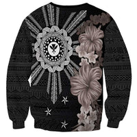 Hawaii and Philippines Together Sweatshirt Hibiscus Flower and Sun Badge Polynesian Pattern Grayscale LT03 - Polynesian Pride
