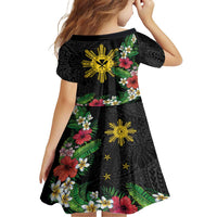 Tropical Hawaii and Philippines Family Matching Short Sleeve Bodycon Dress and Hawaiian Shirt Kanaka Maoli and Sun Badge Batok Tattoo Colorful