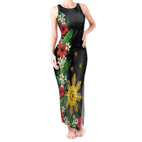 Tropical Hawaii and Philippines Tank Maxi Dress Kanaka Maoli and Sun Badge Batok Tattoo Colorful