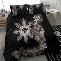 Tropical Hawaii and Philippines Bedding Set Kanaka Maoli and Sun Badge Batok Tattoo Grayscale