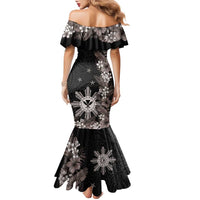 Tropical Hawaii and Philippines Family Matching Mermaid Dress and Hawaiian Shirt Kanaka Maoli and Sun Badge Batok Tattoo Grayscale